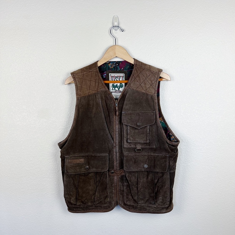 Vintage 1871 Brown Leather Cowboy Western Vest Sz Medium - Picture 2 of 11